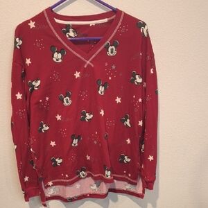 Disney Red Mickey Mouse V-Neck Pajama Top Ladies Small 4-6